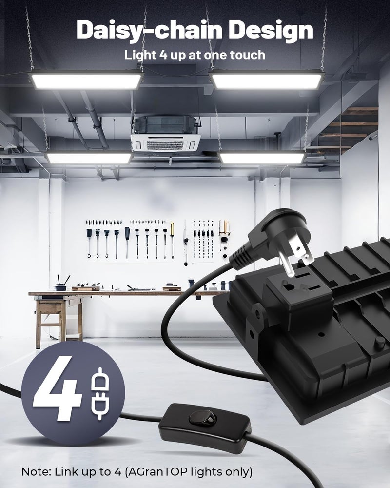 AGranTOP 2 Pack Linkable LED Shop Lights, Ultra Bright 100W 15000LM Aluminum Plug in Garage Light w/ 9.84ft Power Cord, 6000K Work Light for Garage, Workshop, Warehouse (Built-in Outlet) - Image 3